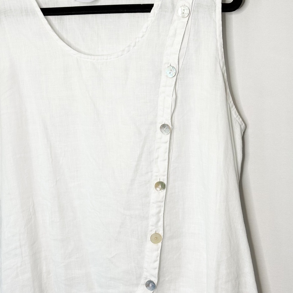Match Point White Linen Asymmetrical Button Sleeveless Tunic Top Size XL - Picture 5 of 9